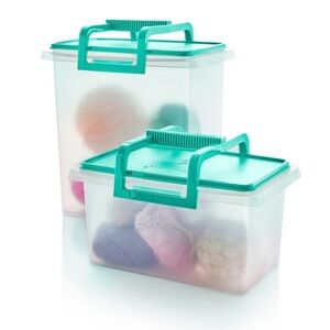 Set of Two Tupperware Carryall Storage Boxes with Lids and Handles. NWT